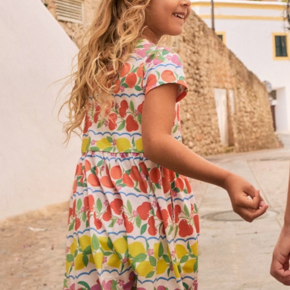 Mini Boden - Rainbow Fruit Stripe Heart Pocket Fun Jersey Dress, Size 7-8 - Picture 3 of 6